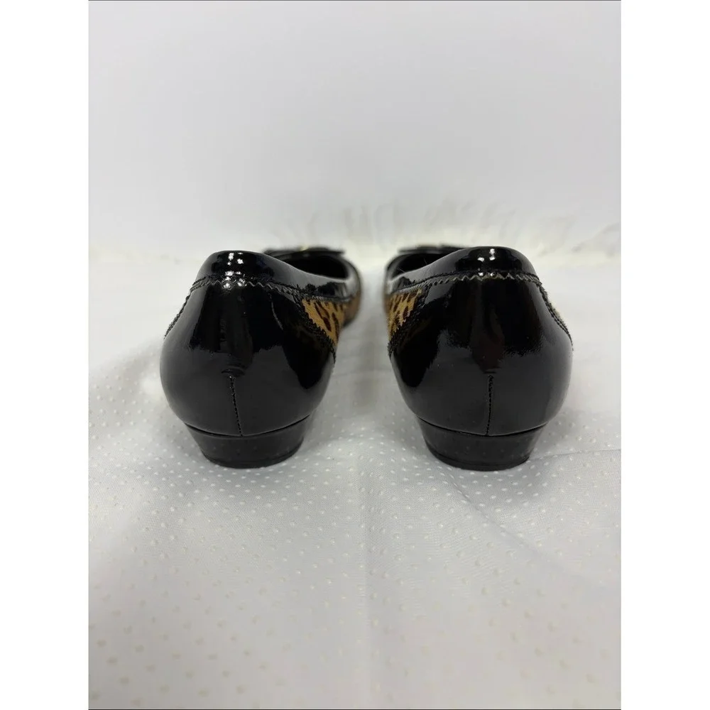 Franco Sarto Leopard Print Patent Leather Ballet Flats Buckle Size 7